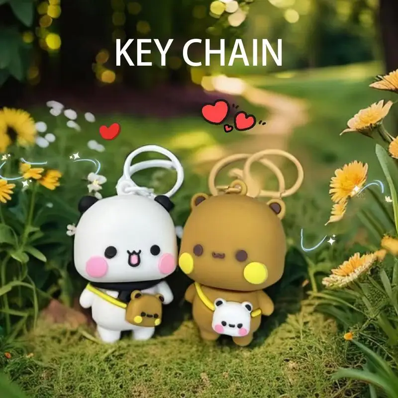 Bear Key Holder Funny Cartoon Couple Bear Panda Doll Key Charm 5cm Cute Animal Figure Key Accessories For Boys And Girls