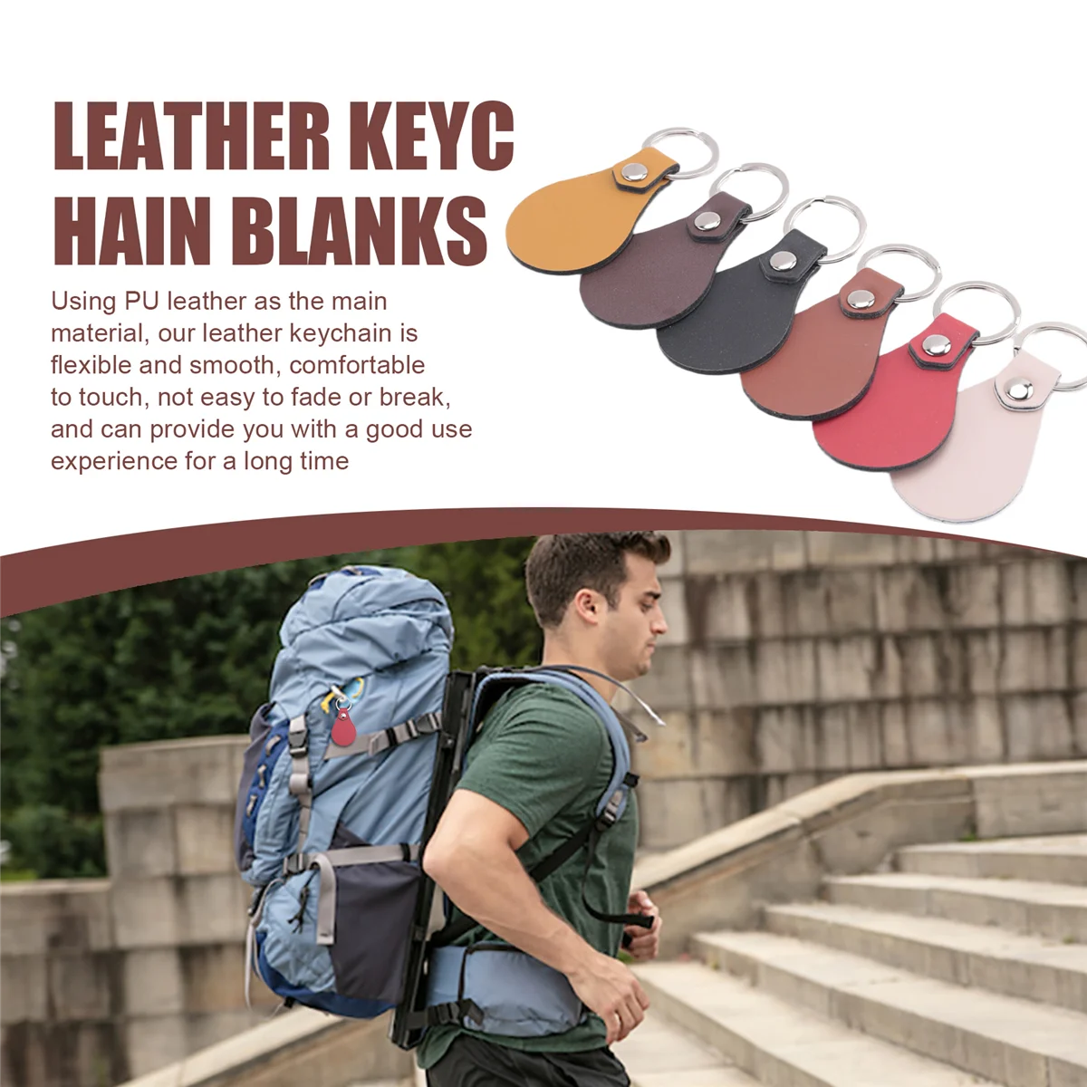 جديد 60 قطعة بو الجلود مفتاح فوب عدة الجلود مفتاح Fobs الفراغات مع المسامير وحلقات المفاتيح سلسلة المفاتيح الجلدية DIY بها بنفسك النقش بالليزر