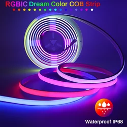 12V 24V IP68 RGBIC COB LED Strip Waterproof WS2811 Pixel Addressable 720Leds LED Tape Kit for Outdoor Decor Support WiFi BT