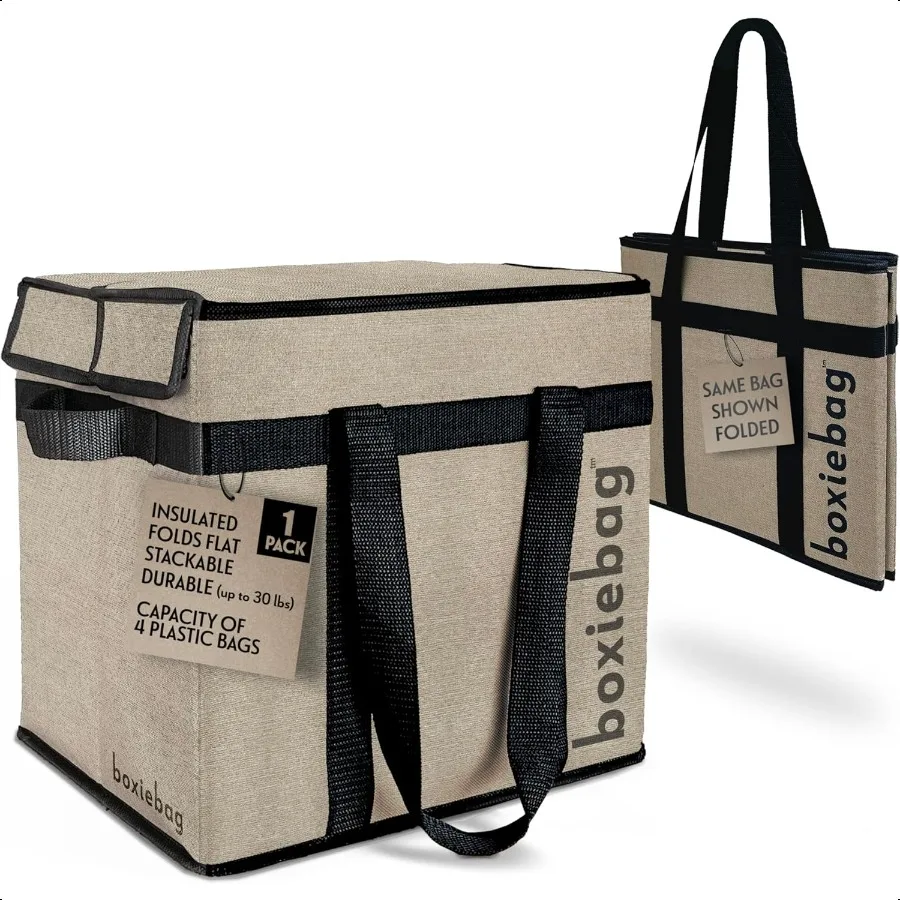 

Collapsible Reuseable Insulated Grocery Bag Stackable Heavy Duty Grocery Tote 1 Pack