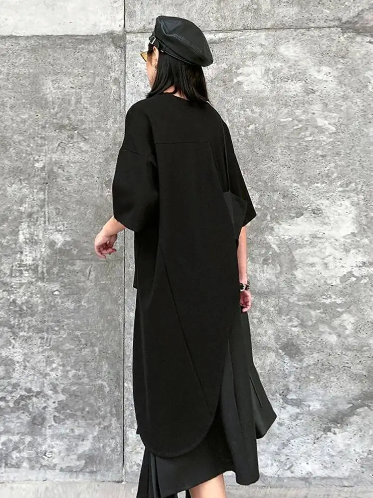 Pleated Black Irregular T-shirt Half-body Skirt Two Pieces Suit New Round Neck Women Fashion Spring Summer 2026 1DHVEF6
