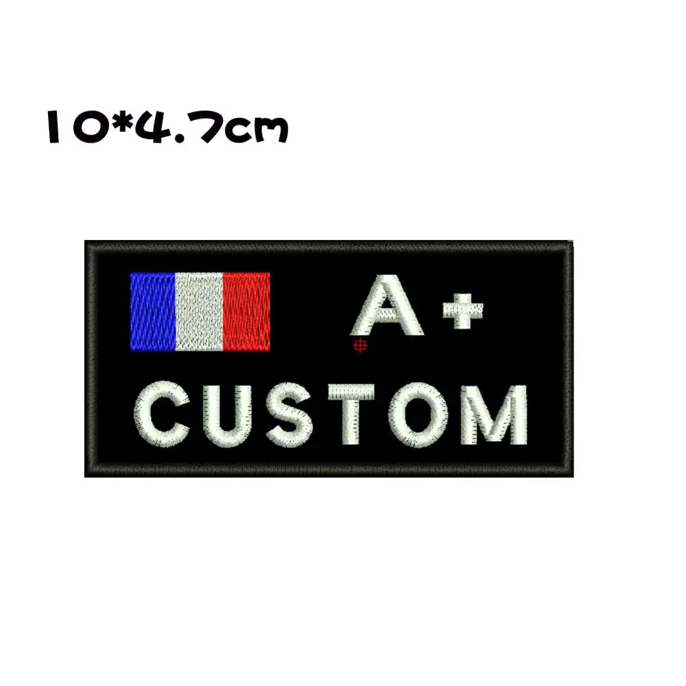 Custom FRANCE army tactical name tag patch personalized blood A+ B+ O+