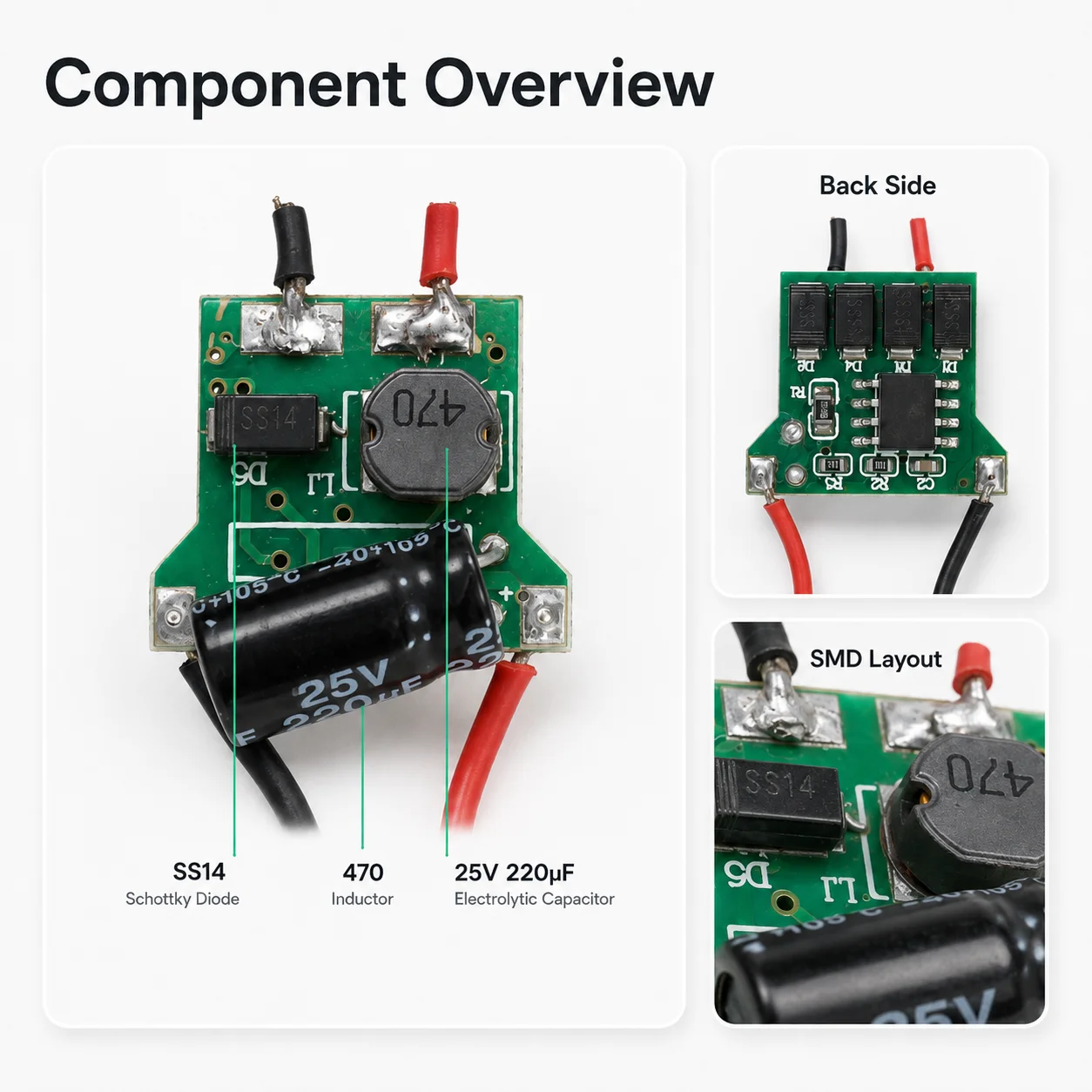 Circuit Board Dual-Side PCB Module 2-Wire Power Driver Board for Tools Instruments Meters Equipment Parts AccessoriesZhonNa 12V