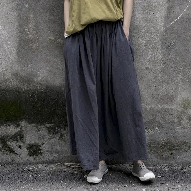 

Retro literary and artistic versatile skirt cotton and linen loose organ pleated skirt fashion and leisure versatile simple temp