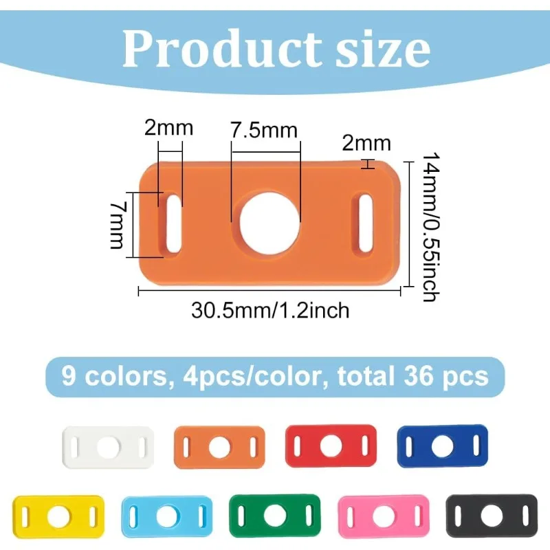 36Pcs 9 Colors Shoe Lace Charms Colorful Shoelaces Decorations Clips PVC Shoe Lace Tags 1.2x0.5x0.07 inch Shoelace Adapter DIY