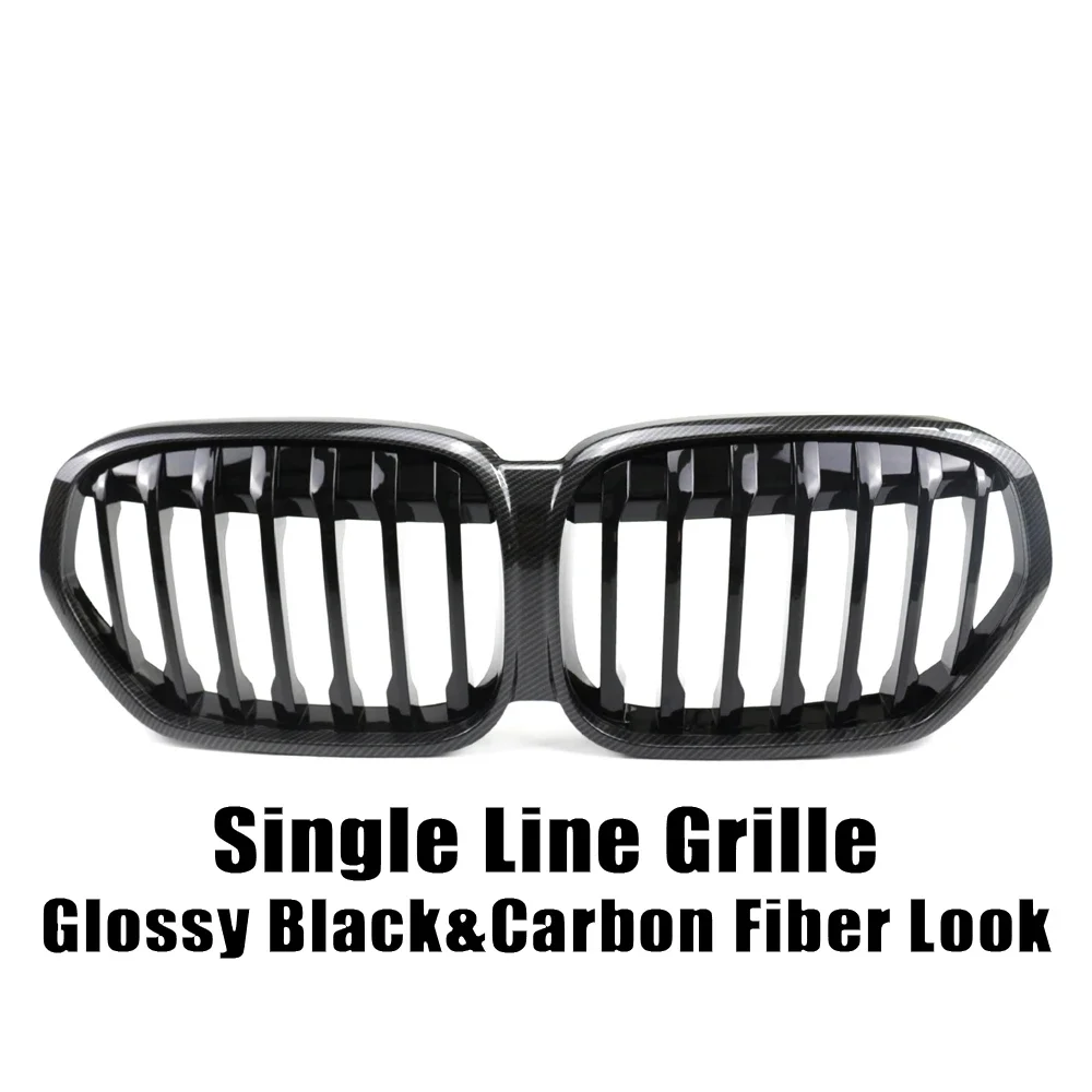 Xvip Carbon Fiber Look Double Line Style Front Race Grills Voor Bmw X1 F48 Lci 2020-2022 Alle Zwarte Diamanten Stijl Bovenste Roosters
