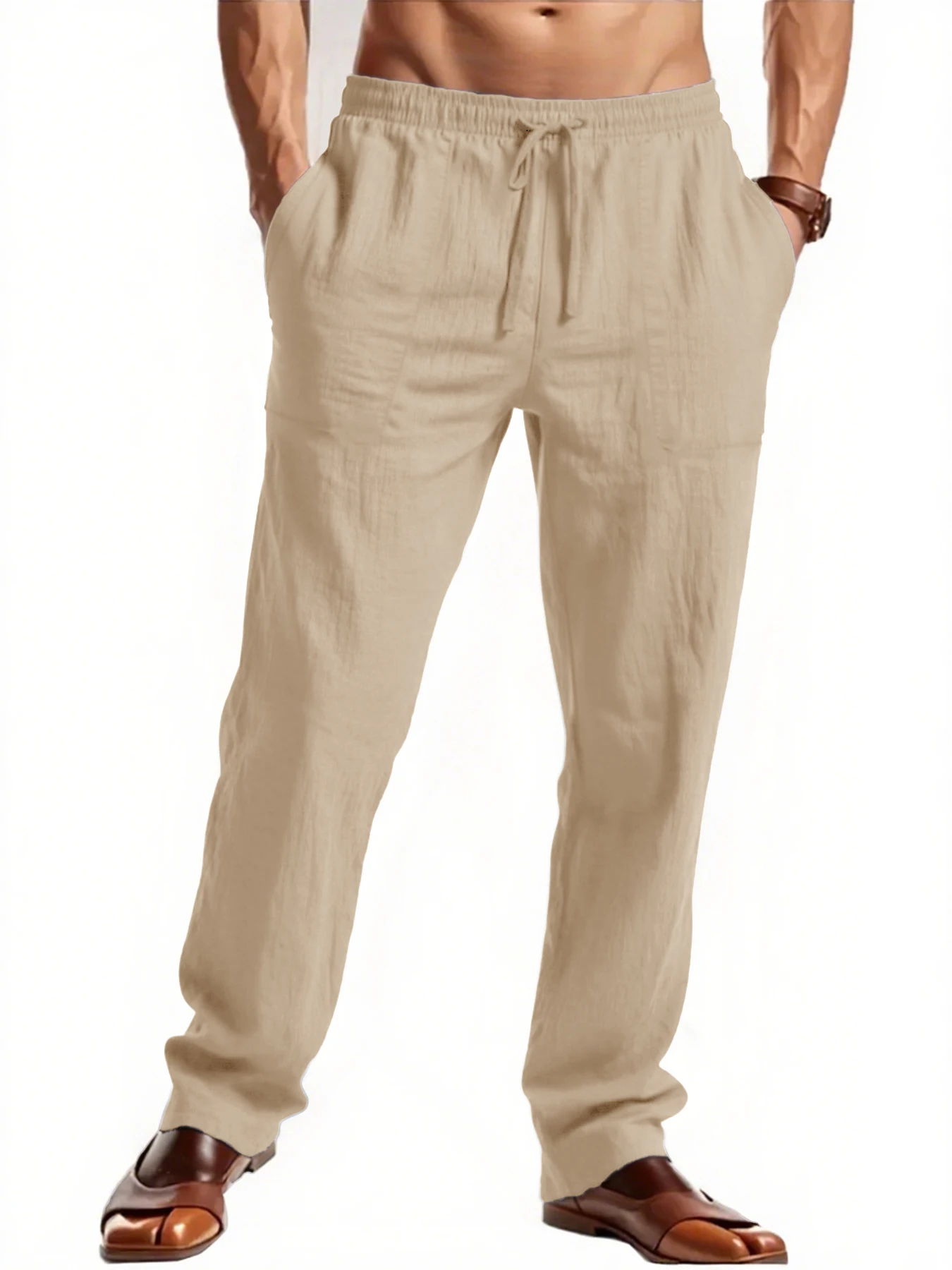 2025 Pantaloni larghi da uomo nuovi Pantaloni estivi leggeri traspiranti tinta unita Pantaloni fitness casual in vita elastica maschile