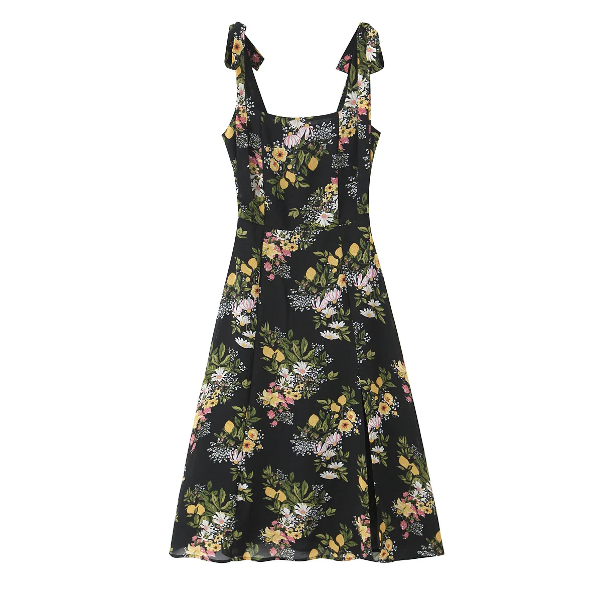 Women's Floral Print Sexy Side-Slit Tie-Strap Dress   TYZW