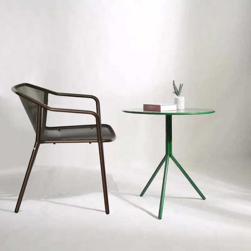 

Modern Metal Dining Table Set With Outdoor Mesh Chairs For Restaurant Cafe