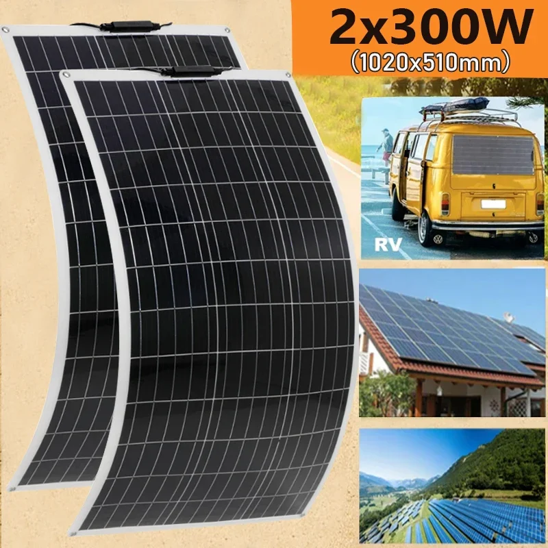 300W 600W Solar Panel Kit Charge for 12V Battery PET Flexible Solar Cells Battery Charger for Camping Car RV Boat Yacht Phone