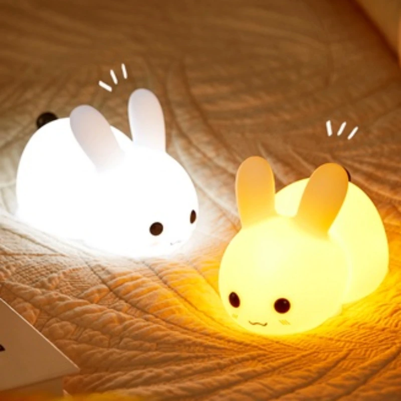 

Cute Rabbit Desk Lamp Sleep Night Light Touch Tinting Atmosphere Lamp USB Rechargeable Two Tone Light Decor Lamp for Bedroom