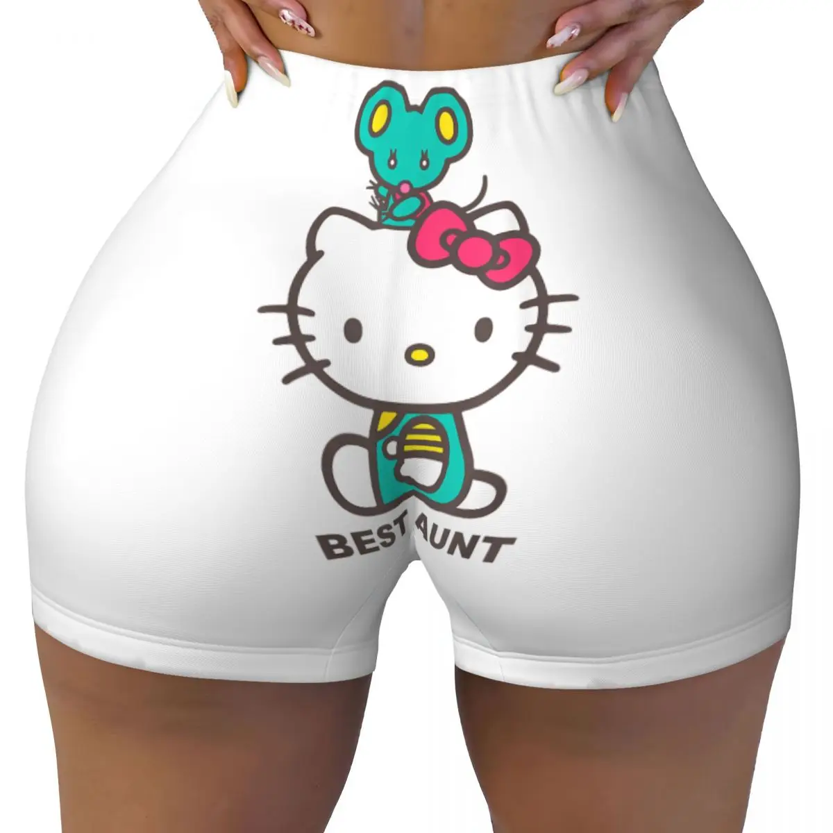 Hello Kitty Best Aunt High Waist Yoga Shorts Ladies Biker Running Fitness Workout Gym Pants Tights