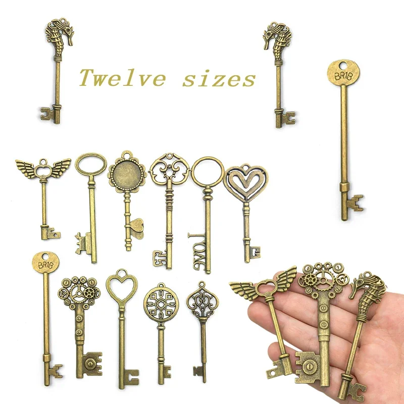 100Pcs Antique Cyan Keys Vintage DIY Handcraft Bracelets Accessories Charm Pendant Set Make Metal Jewelry For Party Decorating