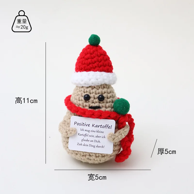 دمية كروشيه إيجابية لطيفة لعيد الميلاد مع بطاقة شجرة عيد الميلاد، سانتا المبهجة، غزال إيجابي ورجل ثلج، هدية عيد الميلاد المضحكة