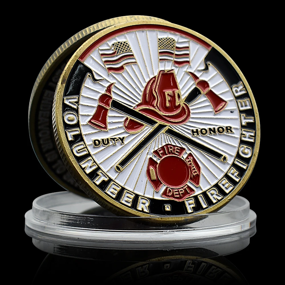 Volunteer Firefighter Challenge Coin Badge of Honor Bronze Commemorative Medal In Capsule Home Decoration Festival Gift