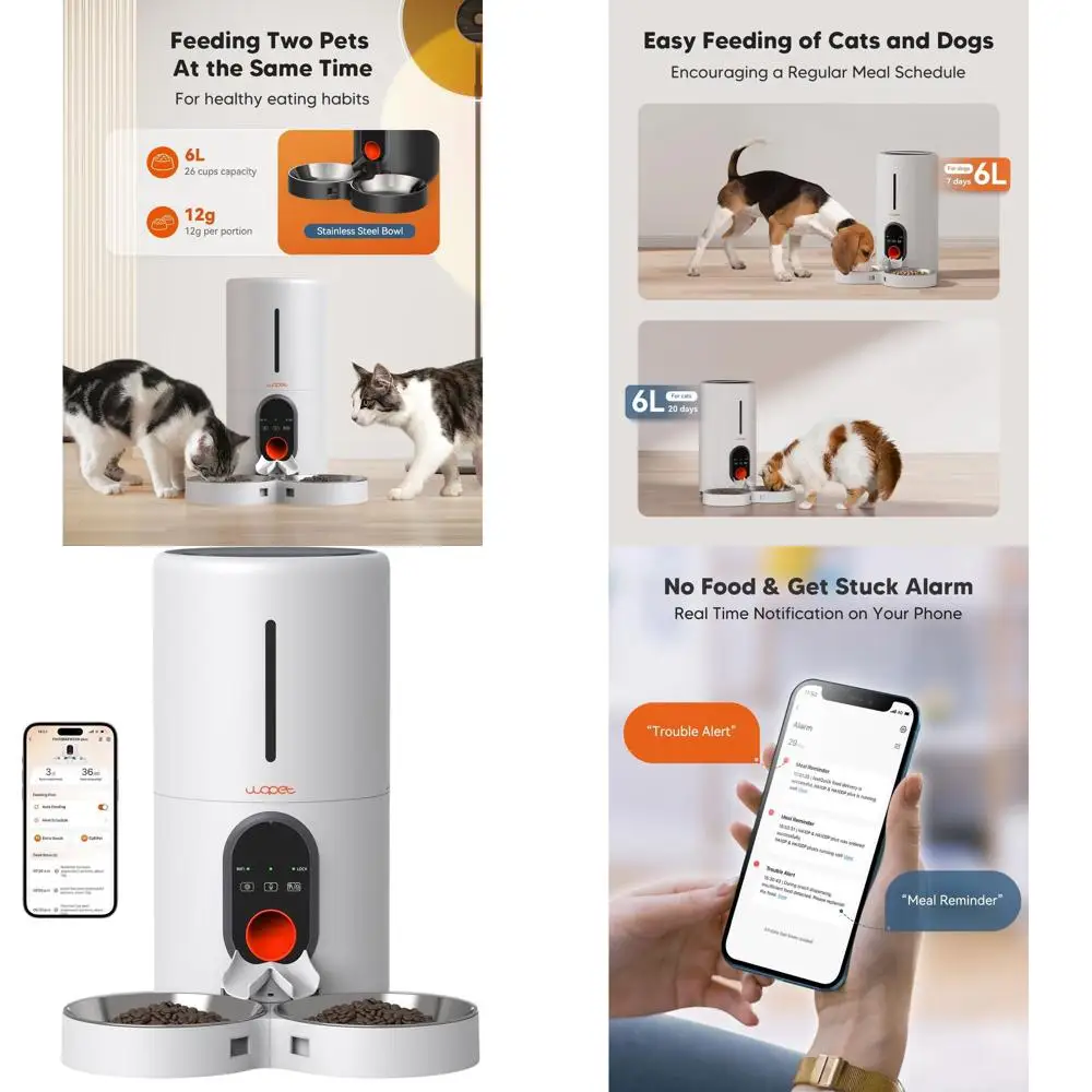 

Dual Pet 5G Smart Feeder, 6L Capacity, Remote Control, Low Food Alert, 1-10 Daily Meals, Meal Call Feature
