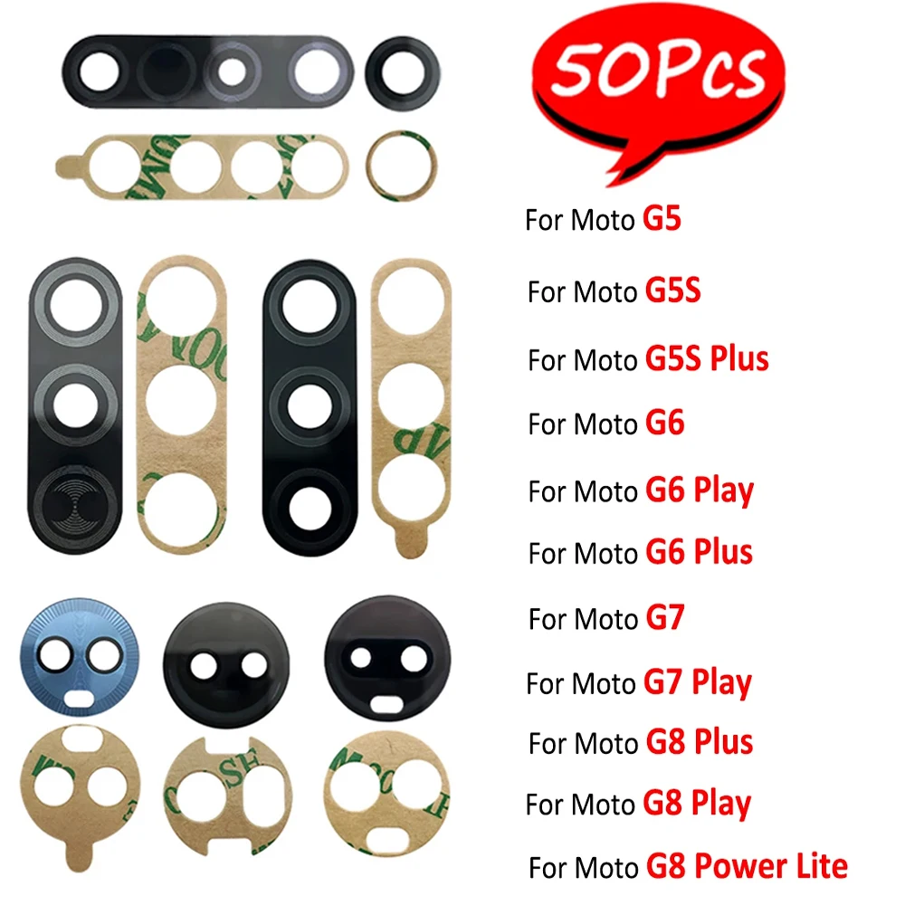 50Pcs，NEW Back Rear Camera Glass Lens With Adhesive Sticker For Moto G5 G5S G6 G7 G8 Plus Play Power G8 Power Lite