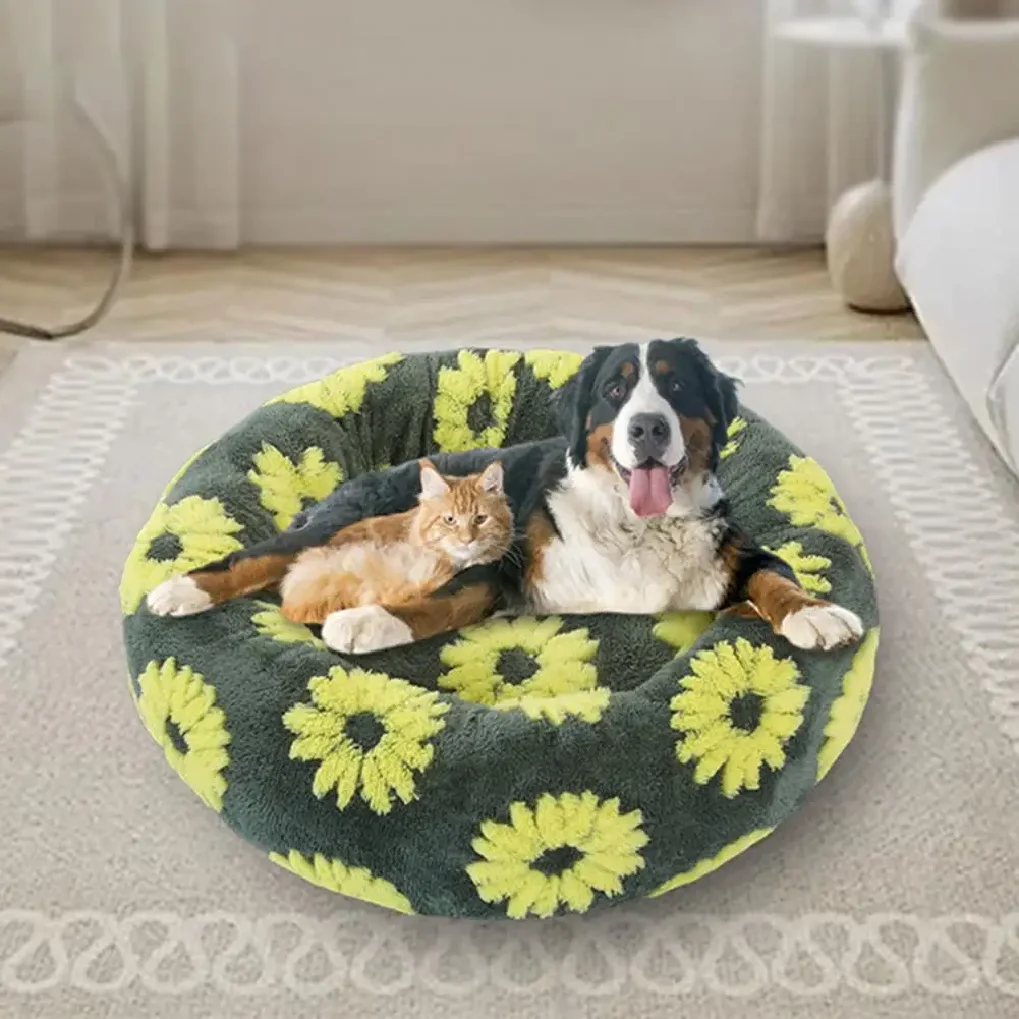 

Donut Shape Dog Cat Nest Anti-slip Pet Cozy Bed Plush Soft Cushion Bed Calming Pets Warm Nest for Small Dogs Cats