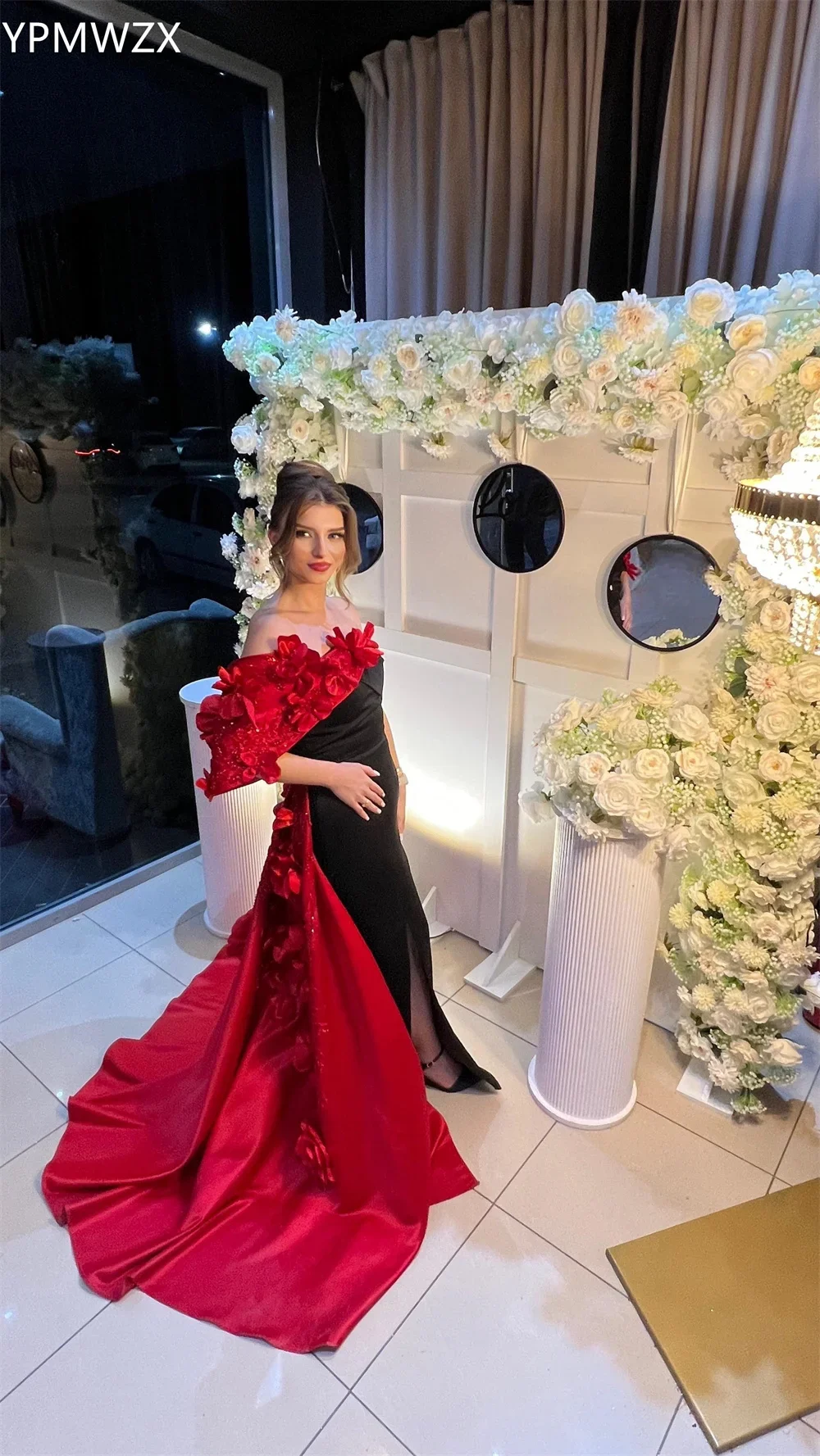 Aangepaste Avondjurk Formele Vrouwen Feest Gelegenheid YPMWZX Off-the-shoulder Zeemeermin Vloerlengte Rokken Drap