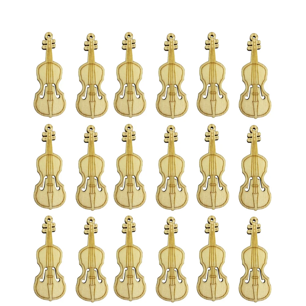 

50Pcs Wooden Guitar Hanging Pendant Vintage Light Yellow DIY Accessories Wedding Party Decorative Pendant Hanging Drop
