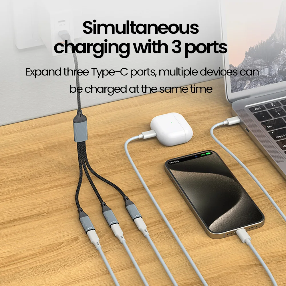 Elough USB to Type-c HUB Charging Cable Transmission Splitter Adapter OTG Computer Docking 3 in 1 Type-c Port HUB