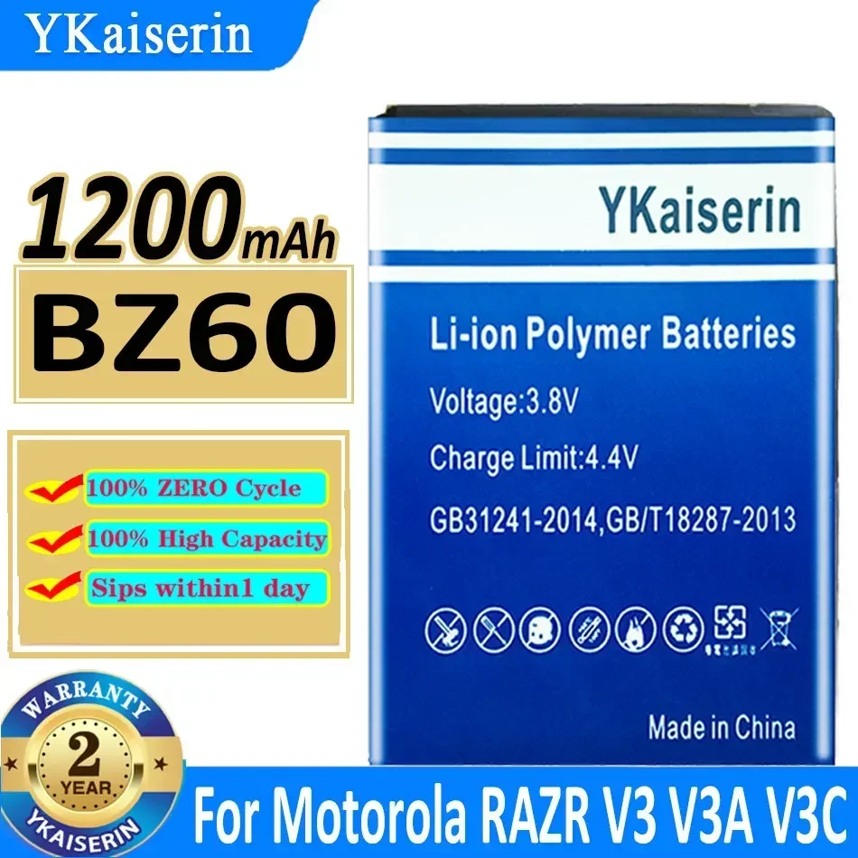 YKaiserin 1200mAh BZ60 BZ 60 Battery FOR MOTOROLA RAZR V3 V3A V3C V3I V3M V3T V3XX V6 MAXX Batteries Bateria