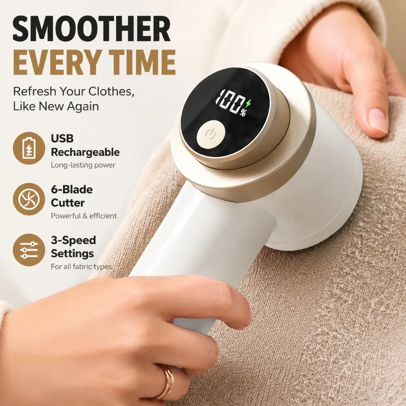 

Digital Display Lint Remover Rechargeable Clothes Fluff Trimmer Smart Fabric Ball Shaver Efficient Garment Defuzzing Tool Clear