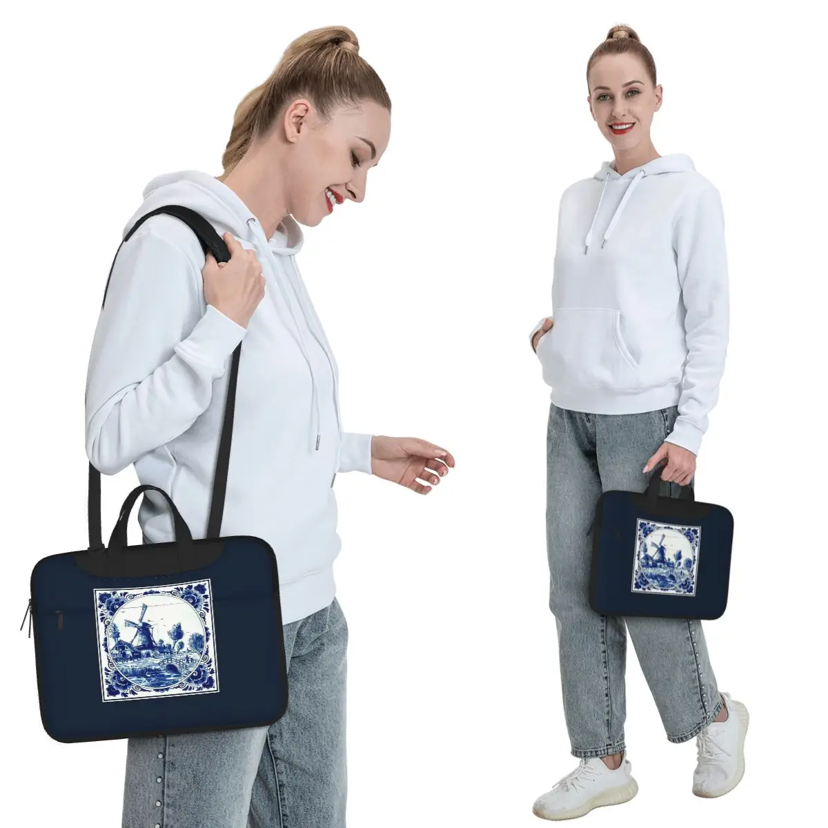 DUTCH BLUE DELFT Vintage Windmill And Bridge Print Crossbody Laptop Bag Case Computer Bag Resistant ProtectiveMacbook Pro Lenovo