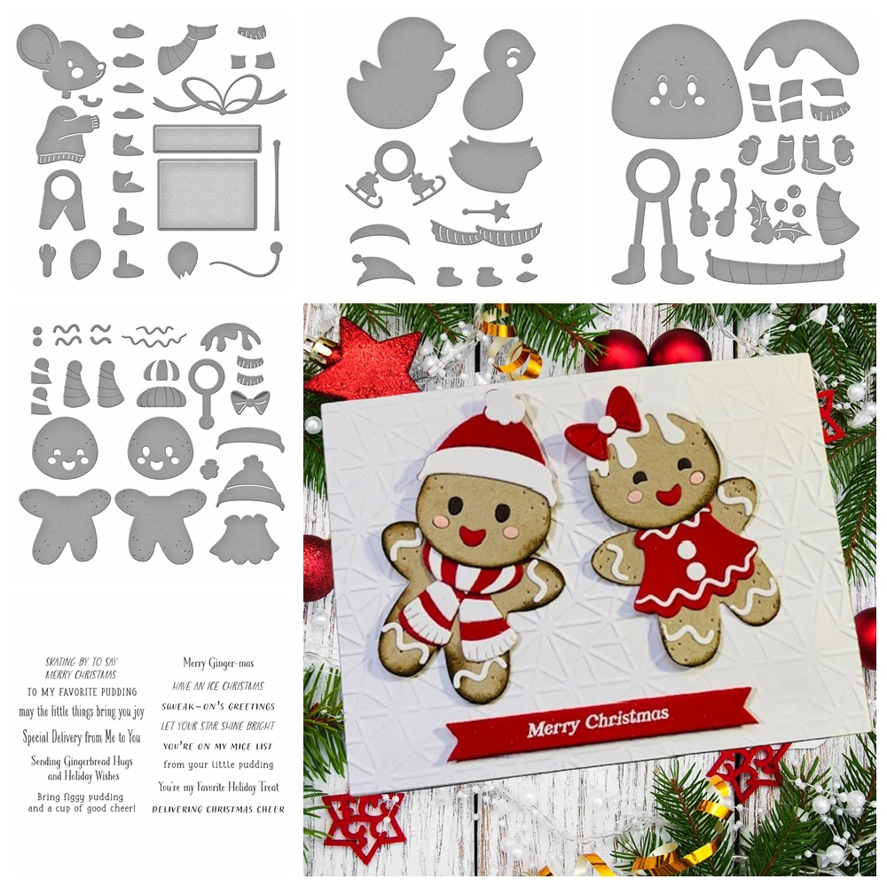 Piernikowy ludzik Bałwan Pudełko na prezent Wycinanie matryc Wyczyść znaczki HAVE AN ICE CHRISTMAS dla majsterkowiczów Scrapbooking Kartki papierowe