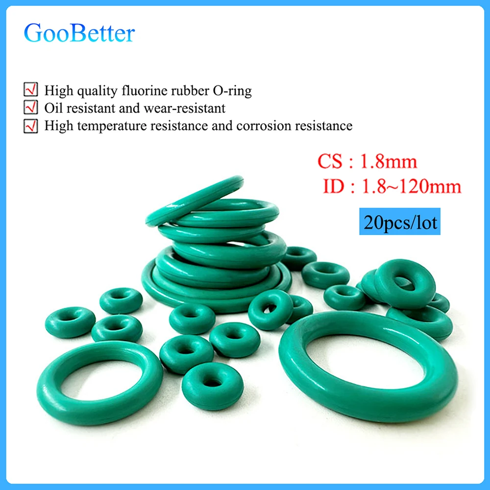 20Pcs FKM O Ring Sealing Gasket Green CS 1.8mm ID 1.8~120mm Insulation High Temperature Resistance Fluorine Rubber O Ring