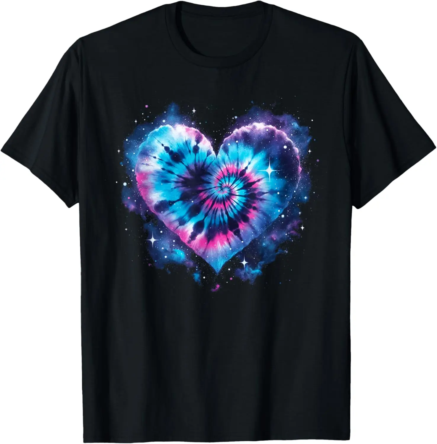 

Galaxy Tie-Dye Heart Graphic Tee Colorful Swirl Print Casual T-Shirt for Men