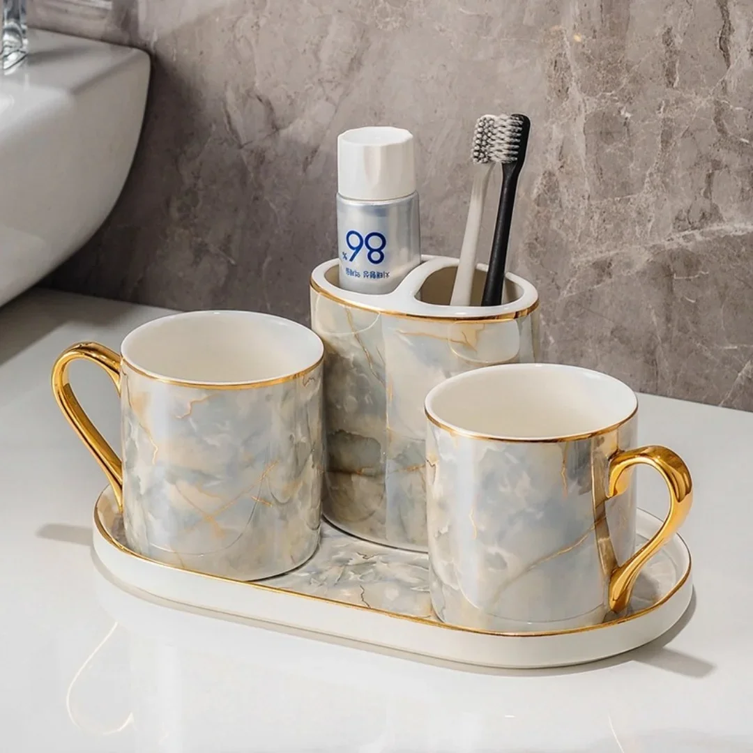 Ceramic Bathroom Accessories Set Bathroom Supplies Ornament for Gift Giving Mouthwash Cup Tooth brush Cup Set Toilet Accessories