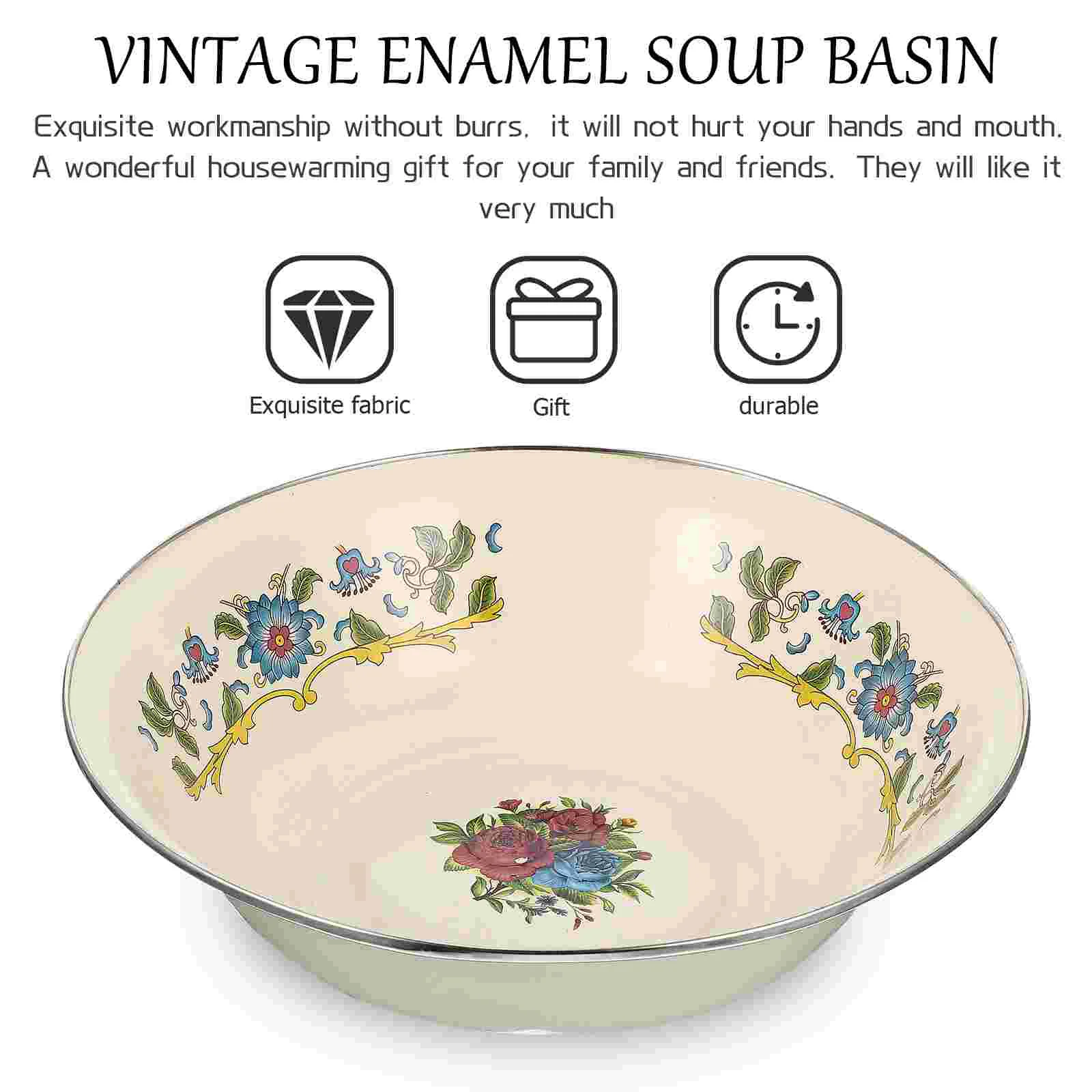 Enamel Soup Bowl Retro Lard Storage Basin Vintage Household Enamelware Container Wash