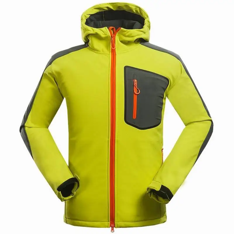 Softshell Fleece Jacket Men Winter Cycling Windproof Waterproof Jacket Outdoor Two-Way Zip Yellow Red Black Blue Hiking Clothing