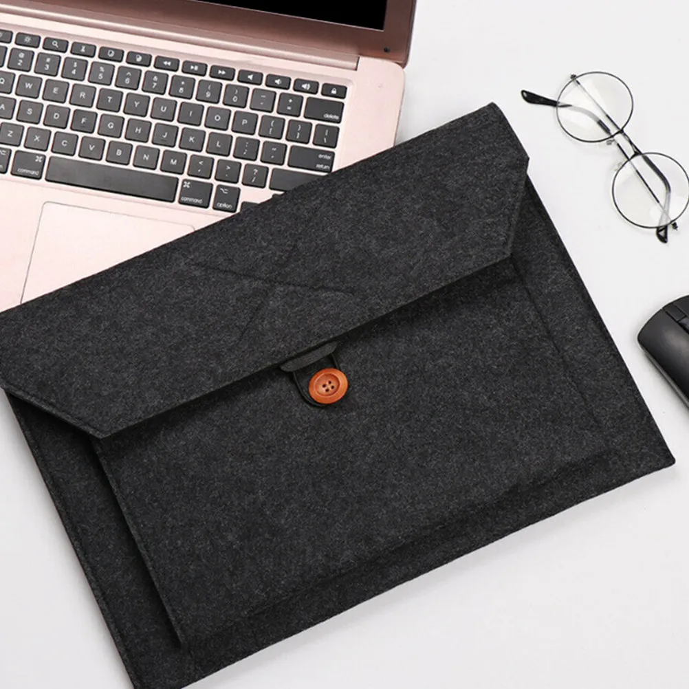 Inch Portable Slim Felt Laptop Pouch with Button Closure Extra Front Pocket for Charging Storage Business Travel School