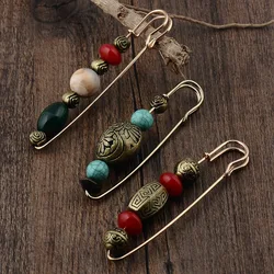 Retro Alloy Safety Pin Brooches Beaded DIY Handmade Jewelry Women Dress Collar Accessories Prevent exposure Tighting Clap Pins
