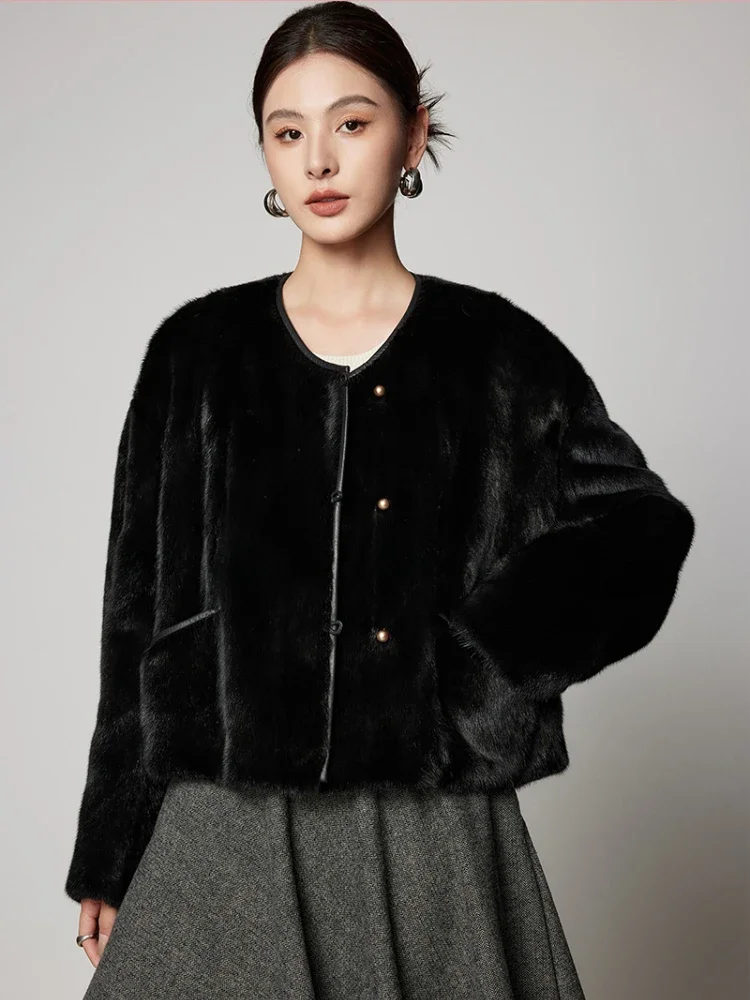 

High-end Luxury Natural Mink Fur Real Fur Coats for Women 2026 New Simple O-neck Short Genuine Leather Winter Fur Jacket