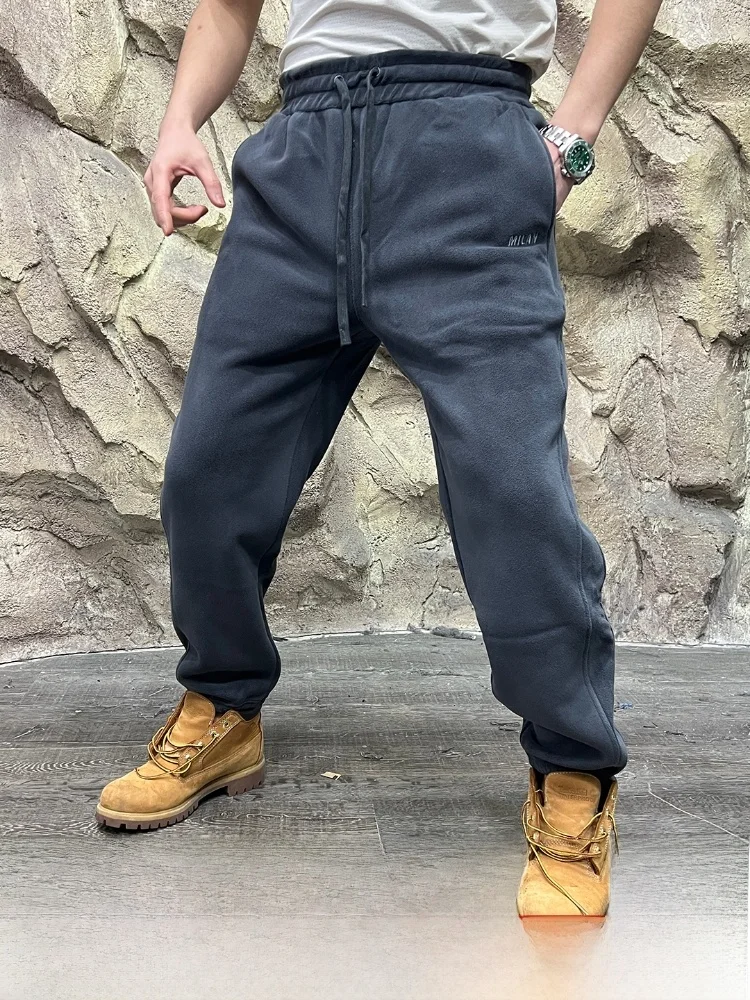 

Warmth And Sle Men's Fce Lined Orlon Casual Pants Autumn Winter Windproof Straight Leg Comfortable Polyester Blend Trousers