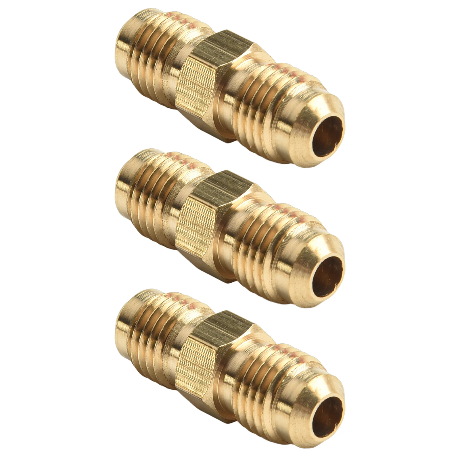 Brass Gas Hose Connector 3pc Set 1/4 Left Double Nipple Coupling with 14 Left Handed Threads for Propane and Gas Hose Coupling