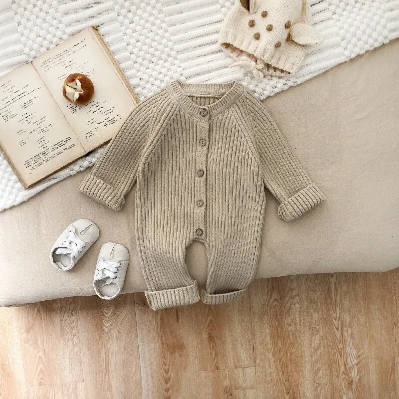 MiniAinis Autumn Winter Baby Knitted Romper Girls Long Sleeve Acrylic Fibers Bodysuit Boys Thickened O-neck Jumpsuit Clothes