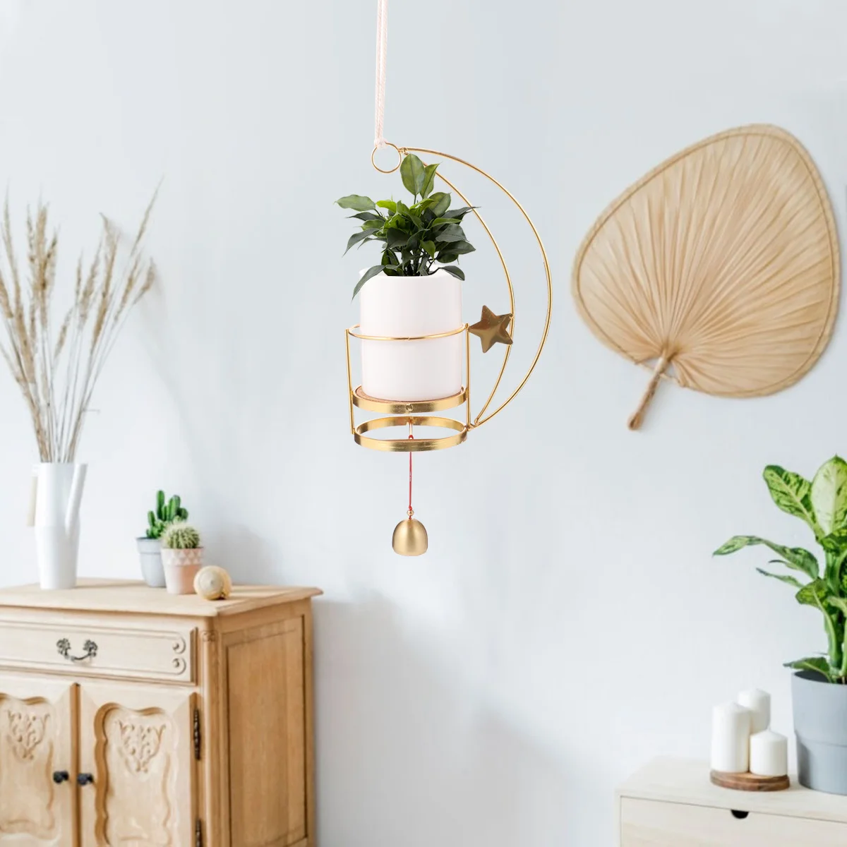 

1Pcs Ceramic Wall Hanging Flowerpot Hollow Moon Aeolian Bell Plant Hanger for Succulents Balcony Patio Garden Decoration