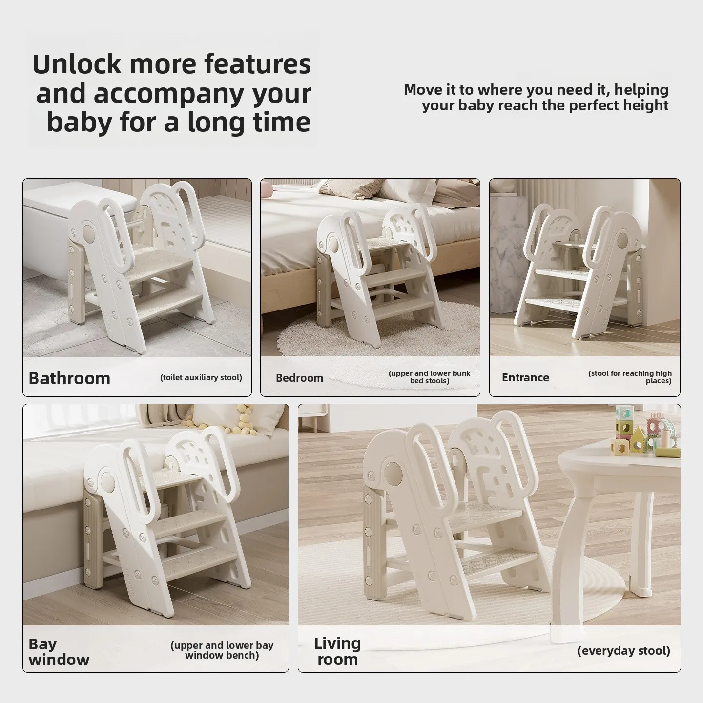 Foldable Step Stool for Bathroom Sink, Adjustable 3 Step for Kids Toilet Potty Training Stool with Handles Stool Helper