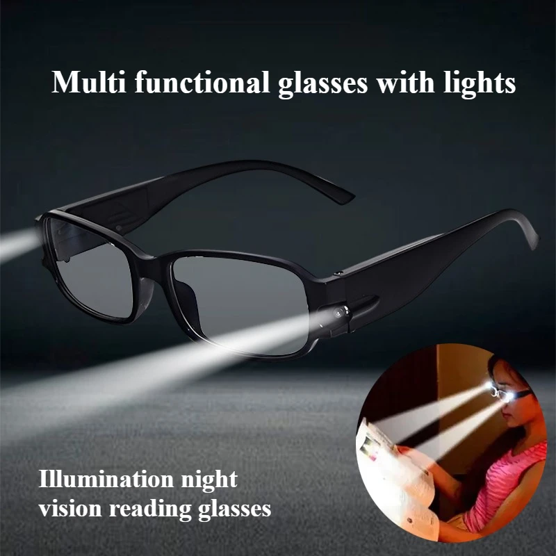 Gafas de lectura de terapia magnética con luces LED, gafas de visión nocturna para hombres y mujeres, gafas de visión nocturna para presbicia