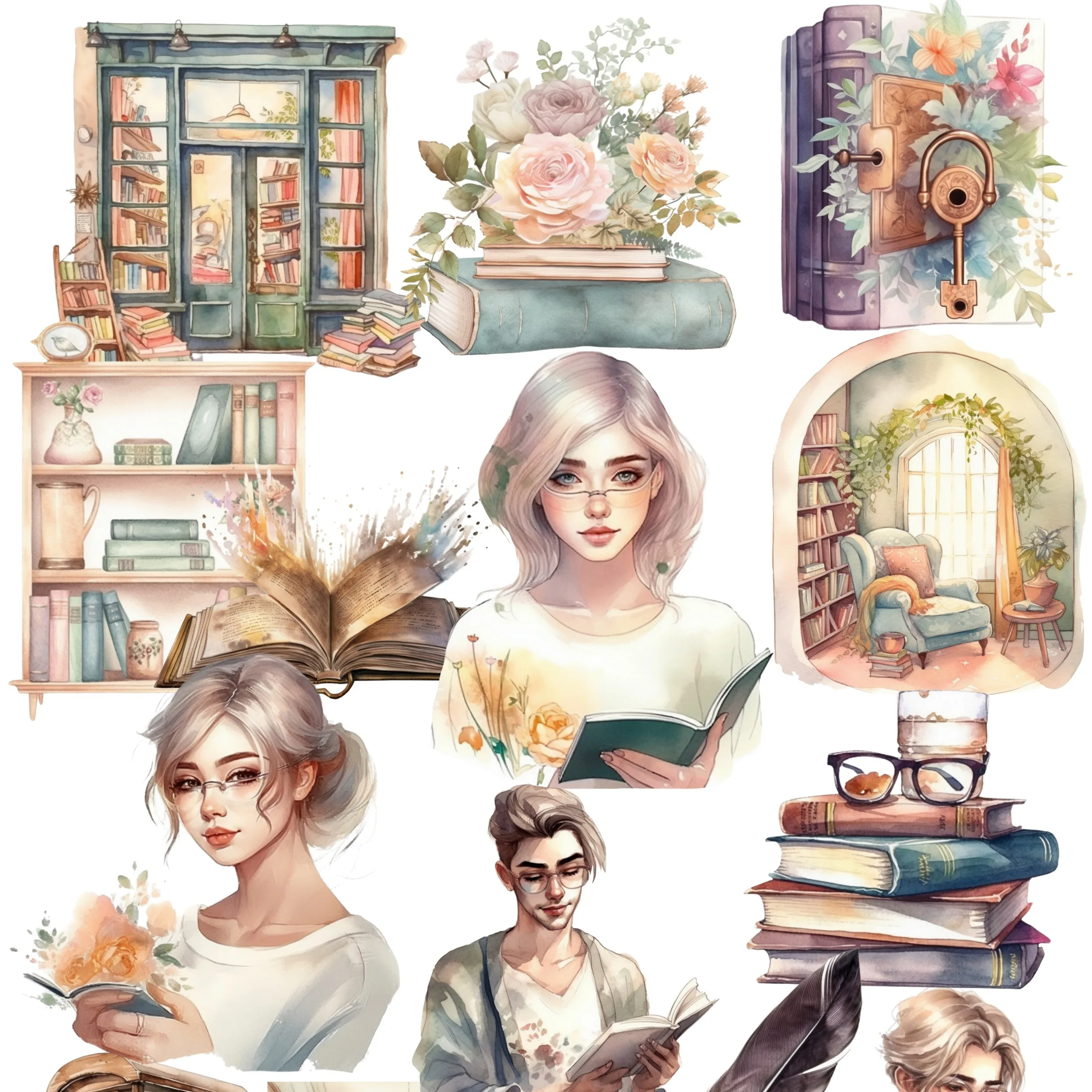 

1 set Men and women who read books Ins Stickers Crafts And Scrapbooking Stickers Book Label Decorative DIY Stationery Journals