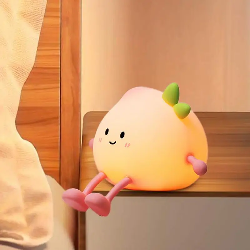 Led Cute Peach Night Light Super Squishy Silicone USB Rechargeable Baby Lamp kids eye care tabletop light for bedroom