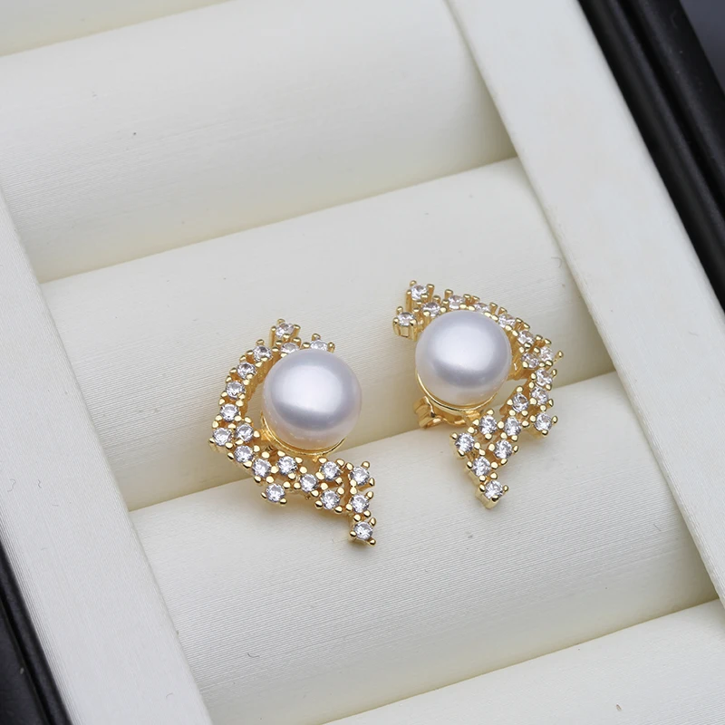 Natural Pearl Stud Earrings For Women,18k Gold Plated Freshwater Pearl Earrings Bride Wedding Earrings Korea Fashion Gift