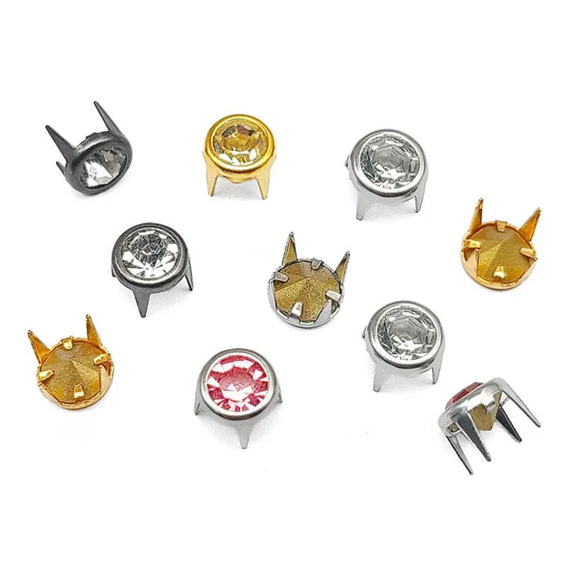 20Pcs 6/7/8/10mm Garment Rivets Round Crystals Clawed Rhinestone Rivets Diamond Studs For Nailhead Fashion Leathercraft DIY