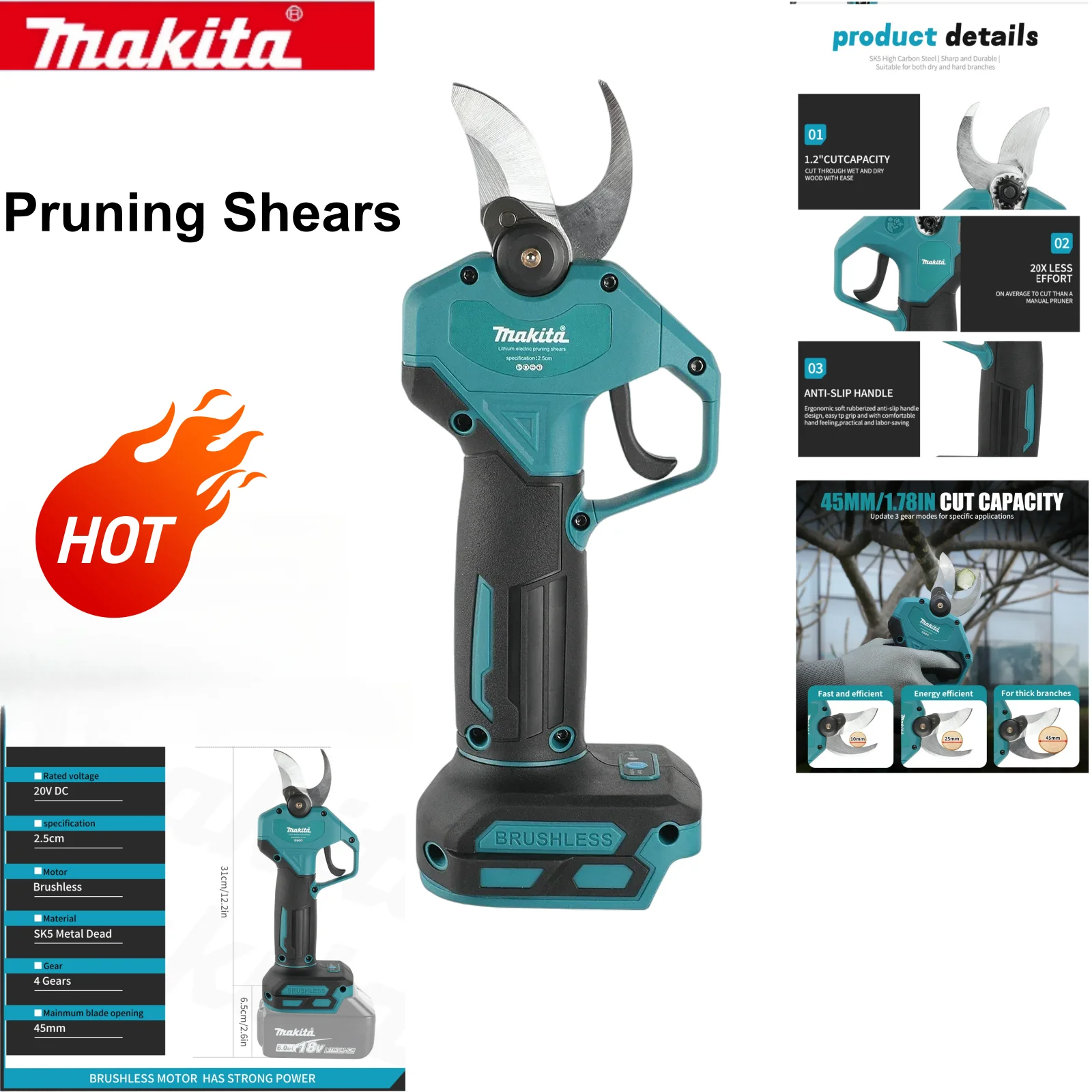 

Makita 18V Brushless Cordless Pruning Shears:The Ideal Tool for Effortless and Precise Fruit Tree&Branch Trimming in Your Garden
