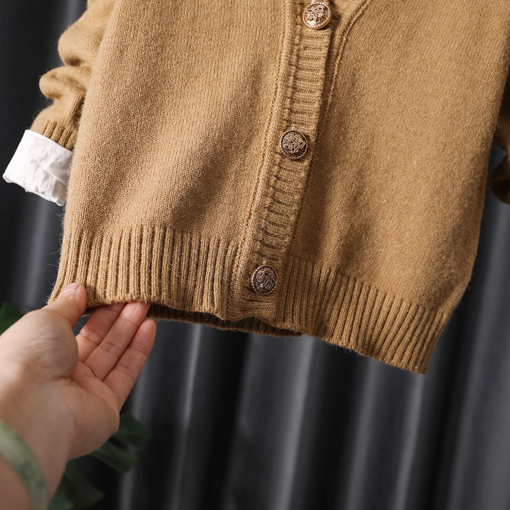 Mädchen Süße Anzüge Herbst Outfit Baby College Wind Frühling Gitter Falten Rock + Pullover Strickjacke + Hemd 3 stücke Sets kinder – Detail 14