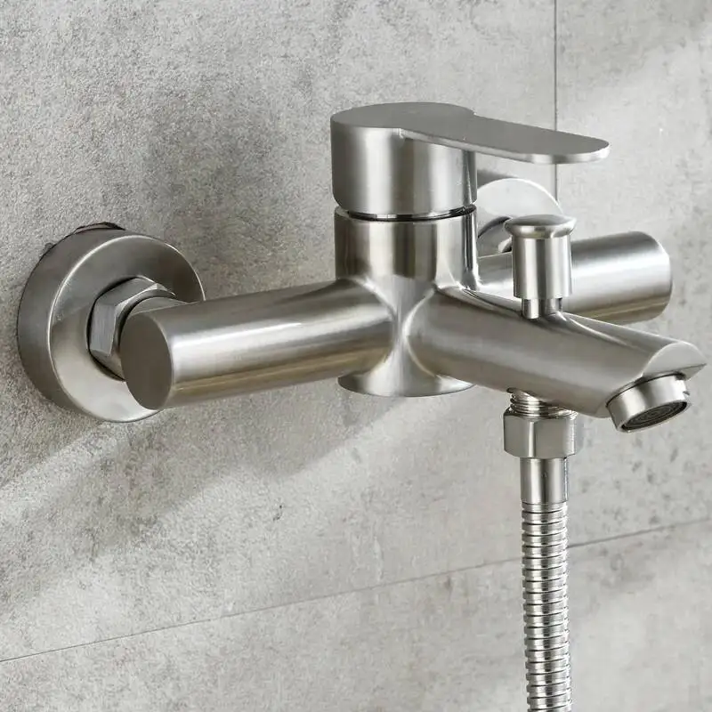 

Bathtub Faucet 304 Stainless Steel Shower Faucets Into The Wall Bathroom Dual Water Mixed Valve Hidden Hot And Cold Tap